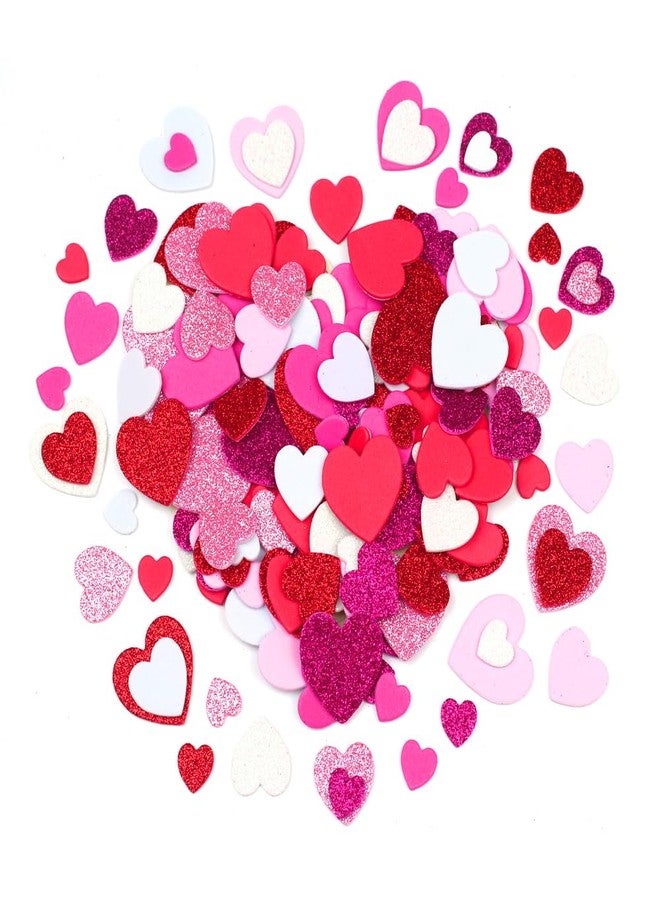 HSONAIGEE 400 Pieces Valentine Foam Heart Stickers Self Adhesive Glitter Heart Shaped Stickers for Adults DIY Crafts Valentine Decoration Supplies - Image 1